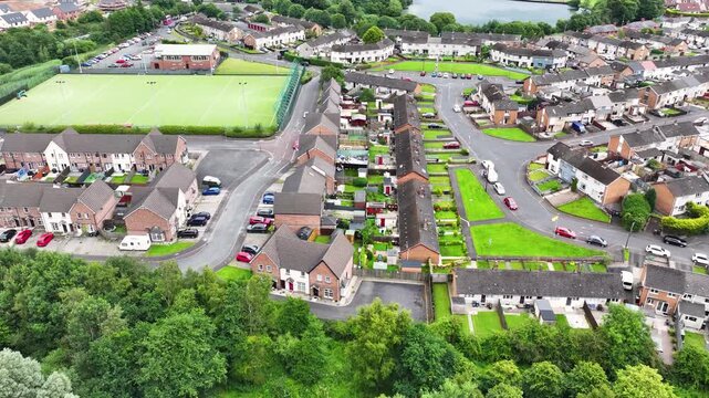 Aerial View of Residential housing homes in Mossley Newtownabbey Co Antrim Northern Ireland 