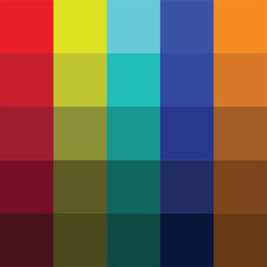 A multicolored grid pattern featuring blocks of red yellow blue and brown hues in a square format