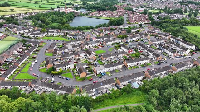 Aerial View of Residential housing homes in Mossley Newtownabbey Co Antrim Northern Ireland 