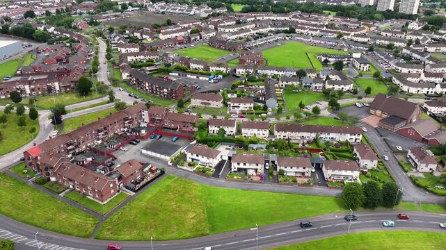 Aerial View of Residential housing homes in Mossley Newtownabbey Co Antrim Northern Ireland 