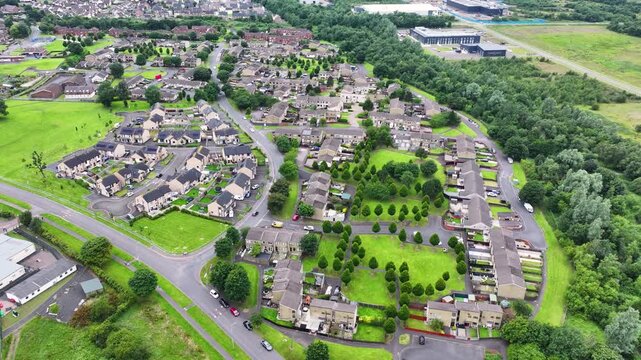 Aerial View of Residential housing homes in Mossley Newtownabbey Co Antrim Northern Ireland 