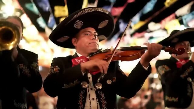 Mariachi Band Plays at Night Event