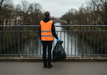 Volunteer Cleaning River: Environmental Stewardship