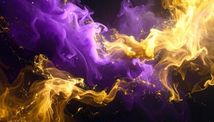 Golden and Purple Smoke, Abstract Flowing Energy Art