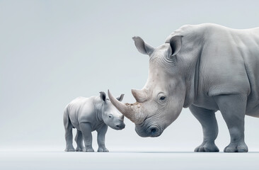 Fototapeta premium rhinoceros, rhino, animal, wildlife, mammal, big, safari, wild, horn, nature, zoo, family, large, dangerous, animals, endangered, isolated, white, horned, white rhinoceros, white background, huge,