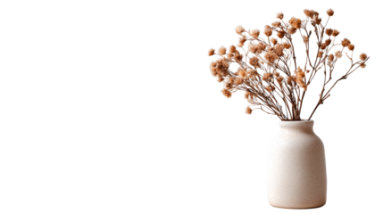 modern ceramic vase with dry flowers, isolated on white background png 
