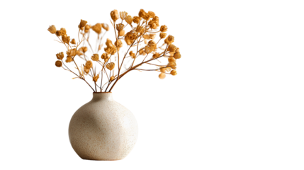 modern ceramic vase with dry flowers, isolated on white background png 