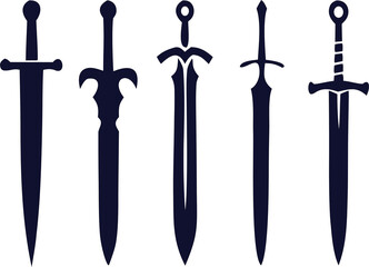 Elegant sword icon collection vector, perfect for warrior themes, medieval branding, and weapon art.