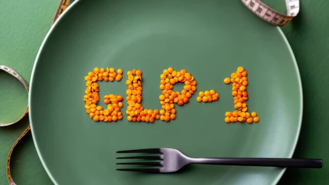 GLP-1 hormone, weight loss treatment, diet medication, appetite control, diabetes therapy, obesity management, nutrition science, green plate, slimming concept, metabolic health