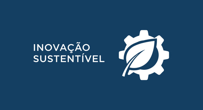 INOVA&Ccedil;&Atilde;O SUSTENT&Aacute;VEL. Conceito de tecnologia verde, ind&uacute;stria ecol&oacute;gica e desenvolvimento sustent&aacute;vel com &iacute;cone de engrenagem e folha.