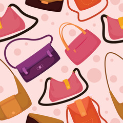 Seamless pattern handbag. Stylish women's clutches and bags