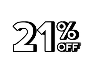 Minimalist sale banner with bold white text 21% OFF discount promotion on transparent background . Perfect for online shop ads, marketing campaigns, e-commerce banners, social media promotion