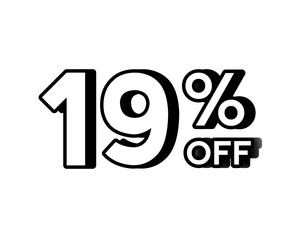 Minimalist sale banner with bold white text 19% OFF discount promotion on transparent background . Perfect for online shop ads, marketing campaigns, e-commerce banners, social media promotion