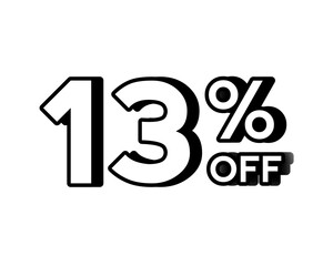 Minimalist sale banner with bold white text 13% OFF discount promotion on transparent background . Perfect for online shop ads, marketing campaigns, e-commerce banners, social media promotion