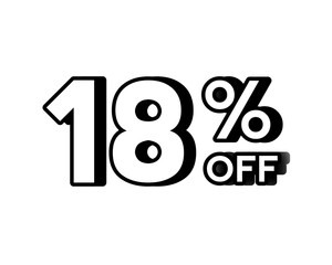 Minimalist sale banner with bold white text 18% OFF discount promotion on transparent background . Perfect for online shop ads, marketing campaigns, e-commerce banners, social media promotion