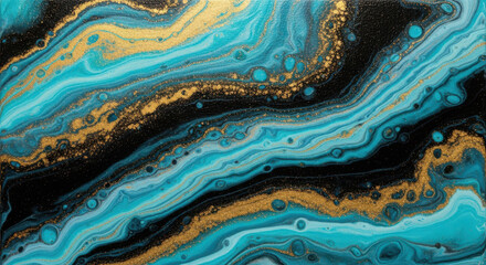 Swirling Abstract Turquoise and Gold Fluid Art Pattern