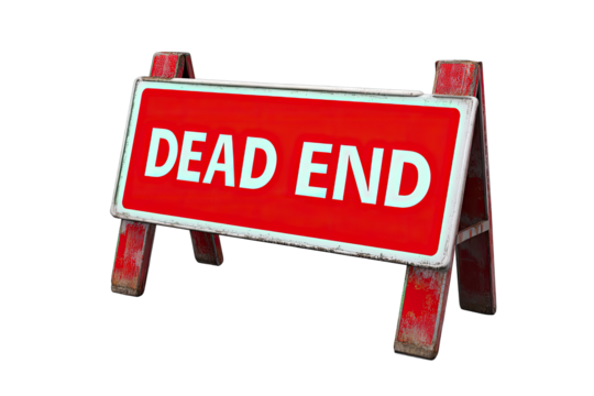 Red road sign showing a dead end