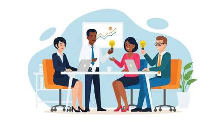 Obraz premium Diverse business team collaborating in a modern office, sharing innovative ideas and concepts for growth. Ideal for business, success, and teamwork themes.