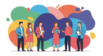 Diverse business professionals collaborating in a dynamic meeting environment, discussing ideas and strategies. Ideal for teamwork, communication, and corporate concepts.