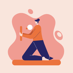 Minimalist illustration of a person focused on an action, holding a vertical element. Ideal for concepts of effort, interaction, or problem-solving.
