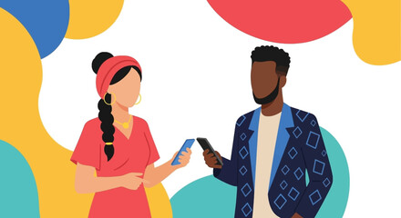 Diverse individuals connect digitally via smartphones, illustrating modern communication, mobile technology, and social interaction.