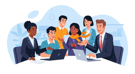 Diverse business team collaborating in a modern office meeting, fostering teamwork, communication, and innovative solutions for corporate success.