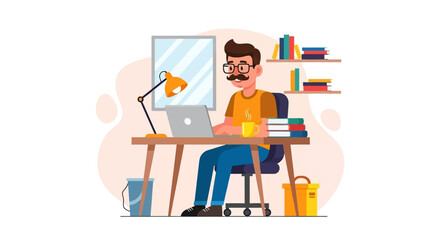 Man working on laptop from home, embodying remote work, productivity, and online education. Ideal for business and lifestyle concepts.