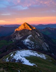 Majestic mountain peak at sunrise