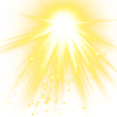 Obraz premium Bright Yellow Light Burst with Sparkling Particles and Glowing Rays Isolated on a transparent background