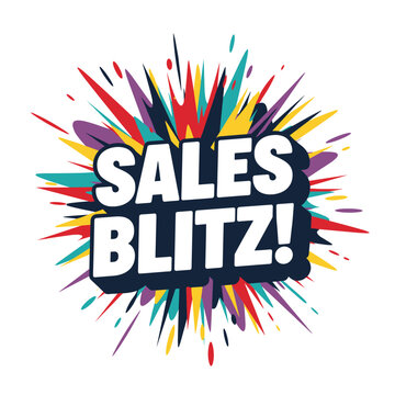 Sales Blitz! text on a colorful explosion background. Comic book style pop art vector illustration for promotion, advertising, and special offers.