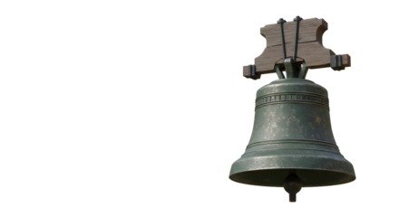 Church bell, realistic render, white background, religious architecture, minimalistic style.