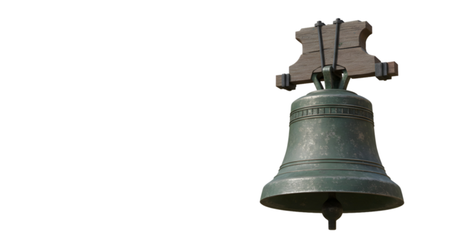 Church bell, realistic render, white background, religious architecture, minimalistic style.