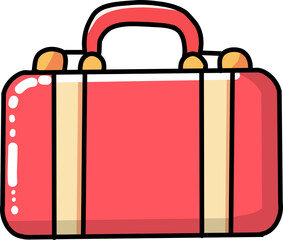 Travel essentials red suitcase in vibrant urban setting graphic design modern lifestyle top-down perspective packing tips