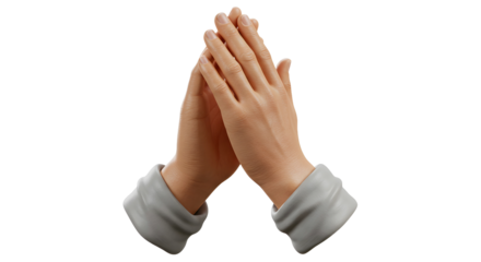 Praying hands, detailed 3D render, isolated on white background, symbolic of hope and religion, realistic textures.