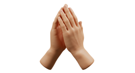 Praying hands, detailed 3D render, isolated on white background, symbolic of hope and religion, realistic textures.