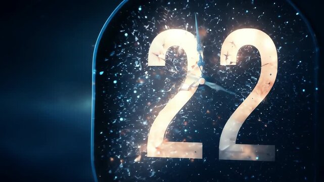 Closeup of a digital clock displaying 22 with a shattered glass effect