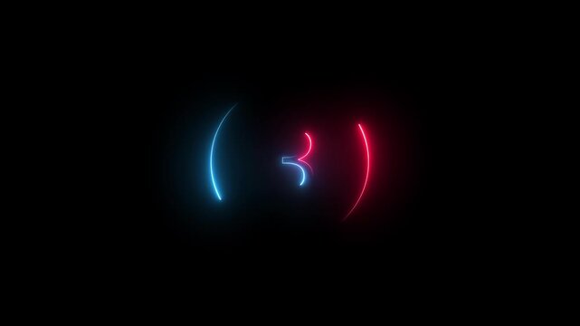 Neon Number Four Countdown Circle Animation Futuristic Glow Effect Red Blue Lights Dark Background Abstract Technology Motion Graphic