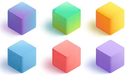 Fototapeta premium Six pastel-colored isometric cubes with gradient shading