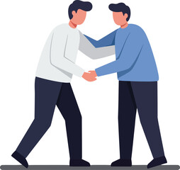 Obraz premium Two men shaking hands in friendly greeting gesture vector illustration for business or social interaction concepts 