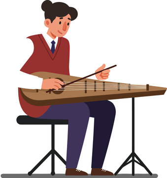 musician playing zither, brown instrument clip art preview