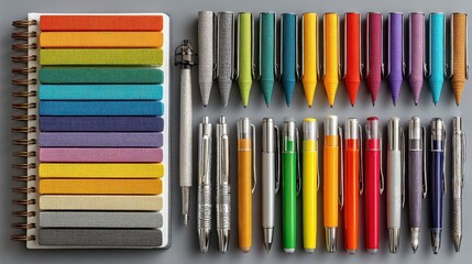 Vibrant array of colored pencils and pens displayed next to coordinating fabric swatches