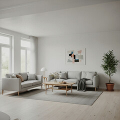 Modern Minimalist Living Room 3D Render
