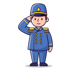Cartoon Illustration of a Young Boy Dressed in a Blue Military Uniform with Hat Character Design