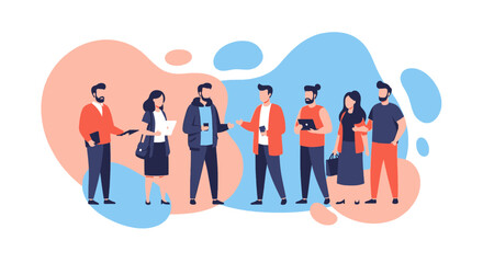 Diverse group interacting, symbolizing teamwork, communication, and modern digital lifestyles. Ideal for business and technology concepts.