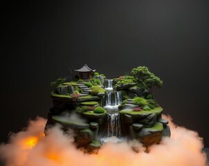Fototapeta premium Serene Japanese Zen Garden Waterfall Sanctuary Landscape