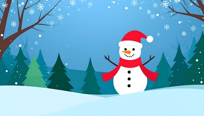 Snowman in snowy forest