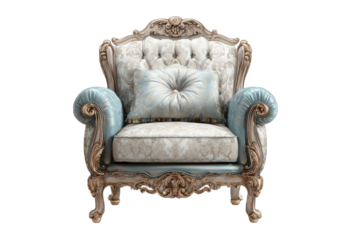 Ornate armchair in light beige and teal