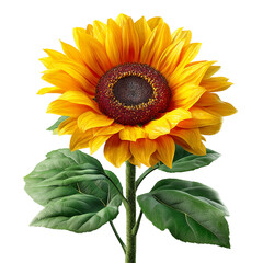 Bright yellow sunflower blossom bloom petals stem leaves botanical floral art isolated on transparent background, png