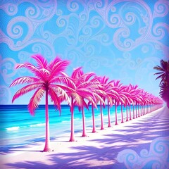 Naklejka premium pink palm trees on the beach