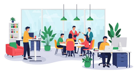 Diverse team collaborating in a modern office space. Professionals working together, sharing ideas, and achieving goals in a dynamic business environment.